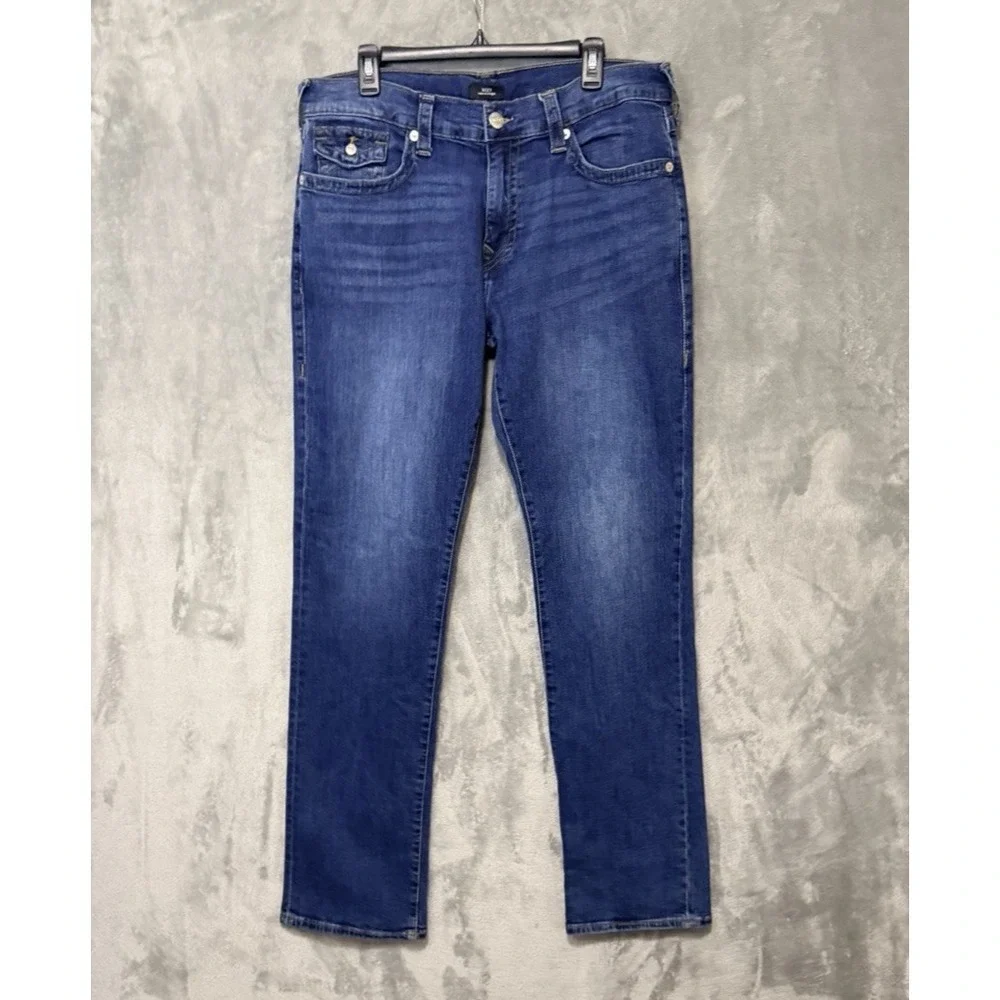 True Religion Jeans Mens‎ 36x34 Ricky Thick Stitch Flap Pocket USA Mid Wash